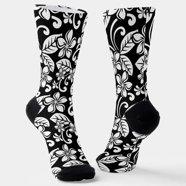 ISLAND PLUMERIA (BLACK) SOCKS (Angled)