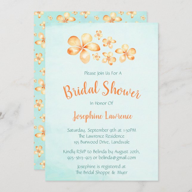 Island Plumeria Bridal Shower Invitations (Front/Back)