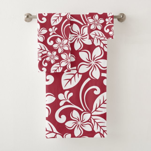 ISLAND PLUMERIA (CARDINAL RED) BATH TOWEL SET (Insitu)