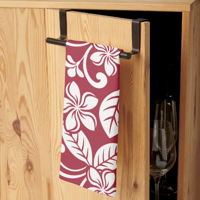 ISLAND PLUMERIA (CARDINAL RED) Kitchen Towels (Thirds Fold)
