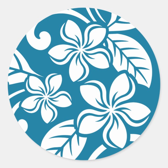 ISLAND PLUMERIA (CARIBBEAN BLUE) CLASSIC ROUND STICKER (Front)