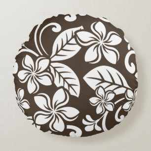 ISLAND PLUMERIA (COFFEE BROWN) ROUND CUSHION
