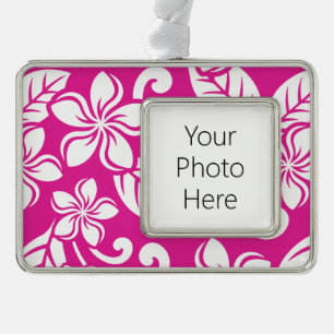 ISLAND PLUMERIA (HOT PINK) SILVER PLATED FRAMED ORNAMENT