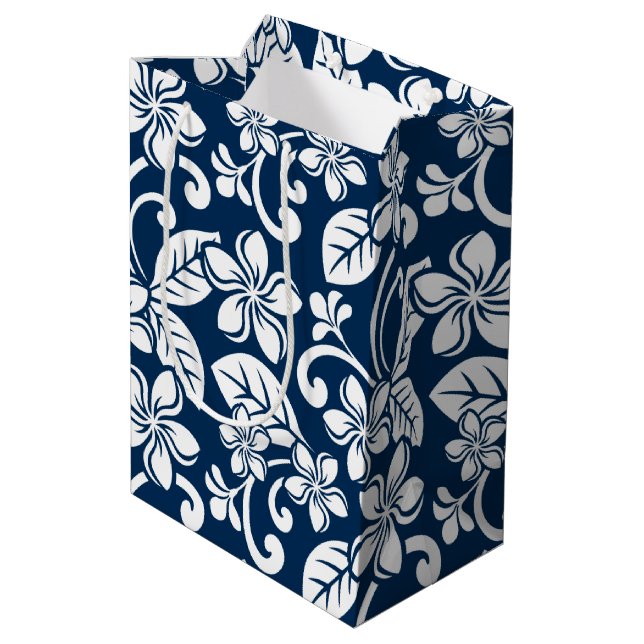 ISLAND PLUMERIA (NAVY BLUE) MEDIUM GIFT BAG (Back Angled)