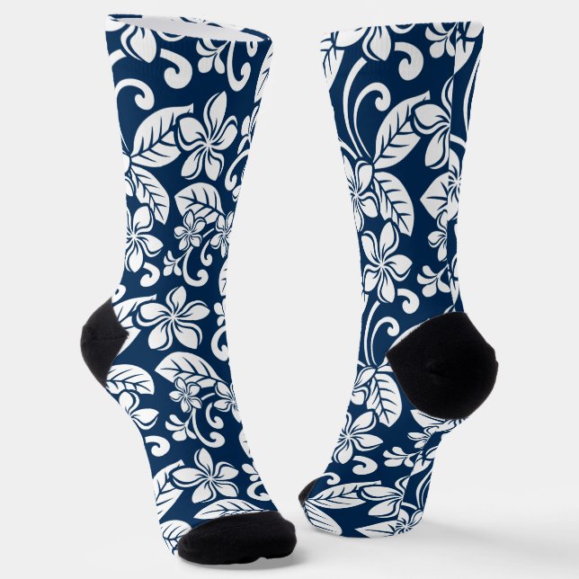 ISLAND PLUMERIA (NAVY BLUE) SOCKS (Angled)