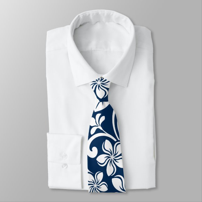 ISLAND PLUMERIA (NAVY) TIE (Tied)