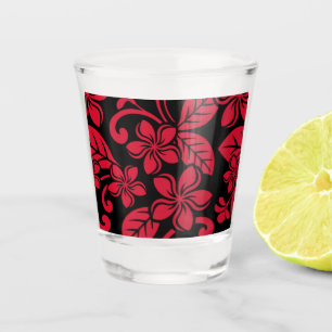 ISLAND PLUMERIA PATTERN IN BLACK AND RED SHOT GLASS