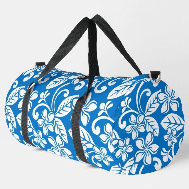 ISLAND PLUMERIA PATTERN IN BLUE SKY DUFFLE BAG (Left Corner)
