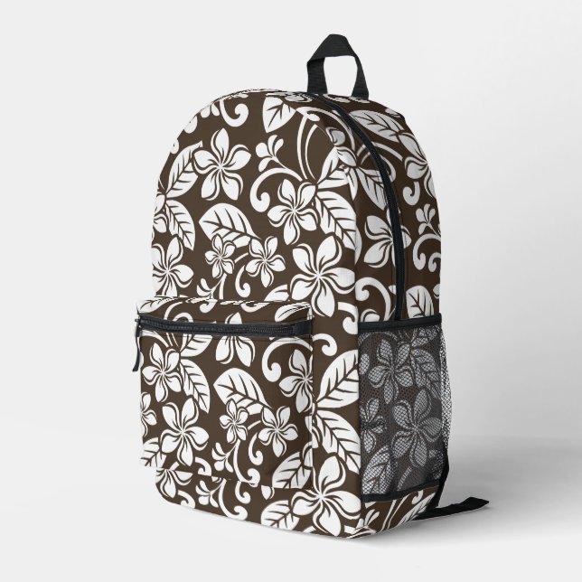 ISLAND PLUMERIA PATTERN IN COFFEE BROWN PRINTED BACKPACK (Back Corner Right)