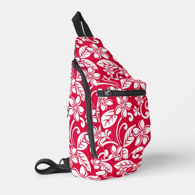 ISLAND PLUMERIA PATTERN IN STRAWBERRY RED SLING BAG (Left Corner)