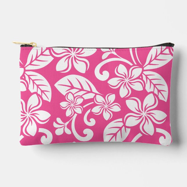 ISLAND PLUMERIA PATTERN IN WATERMELON PINK ACCESSORY POUCH (Front)