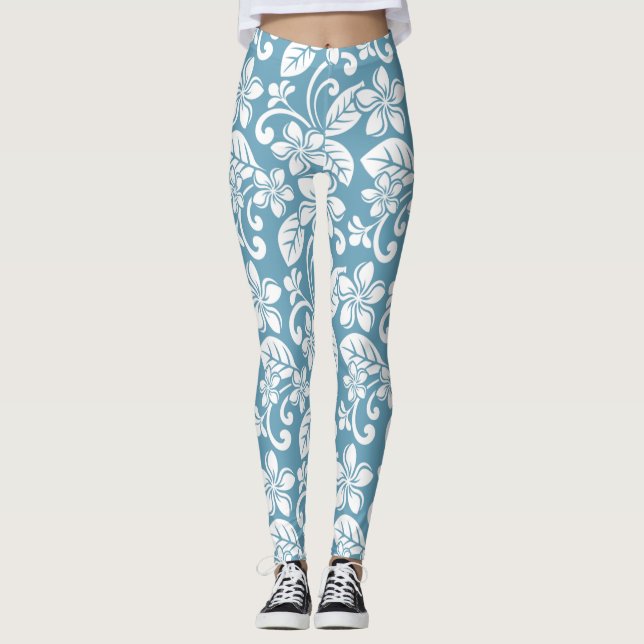 ISLAND PLUMERIA (SLATE BLUE) Leggings (Front)