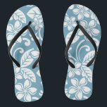 ISLAND PLUMERIA (SLATE BLUE) Pair of Flip Flops<br><div class="desc">Island Plumeria Pattern in Slate Blue. Copyright by Kelly Hironaka,  No. 3 Design</div>