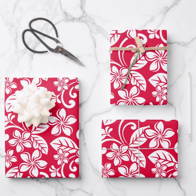 ISLAND PLUMERIA (STRAWBERRY RED) WRAPPING PAPER SHEET (Front)