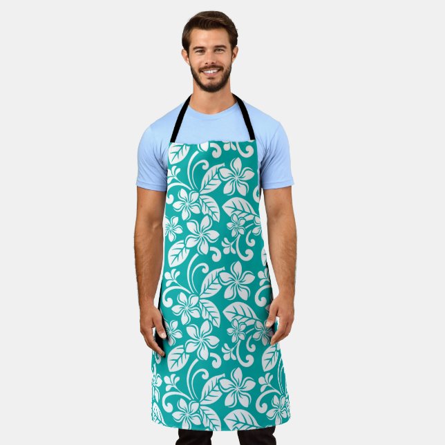 ISLAND PLUMERIA (TURQUOISE) APRON (Worn)