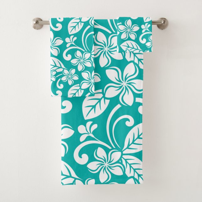 ISLAND PLUMERIA (TURQUOISE) BATH TOWEL SET (Insitu)