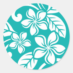 ISLAND PLUMERIA (TURQUOISE) CLASSIC ROUND STICKER