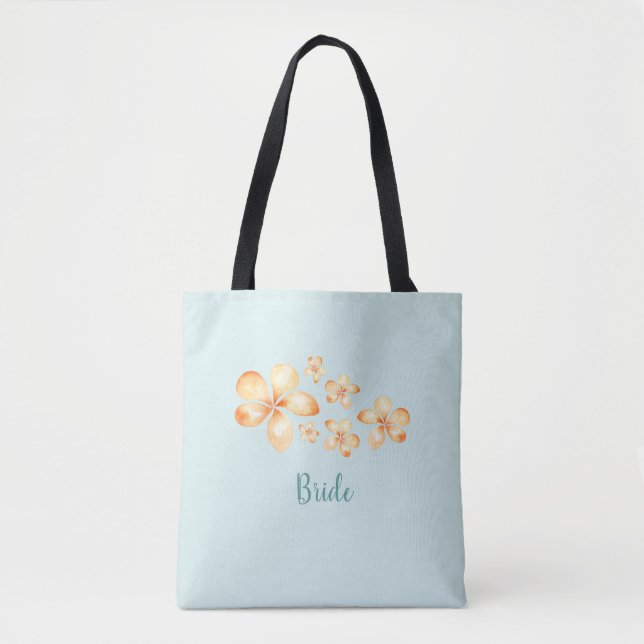 Island Plumeria Watercolor Bridal Tote Bag (Front)