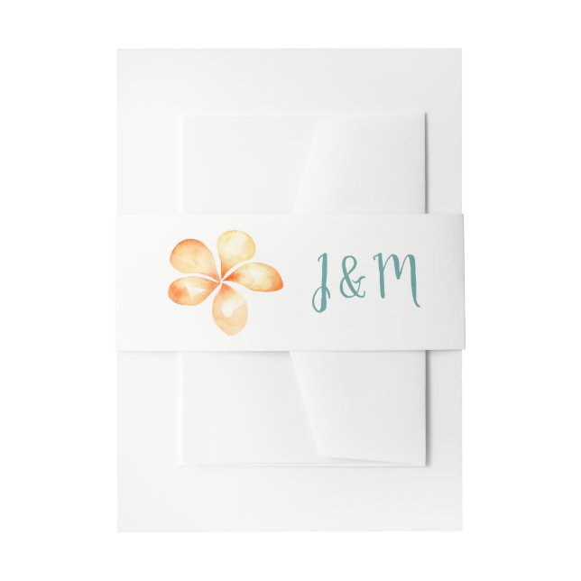 Island Plumeria Watercolor Wedding Invitation Belly Band (Front Example)