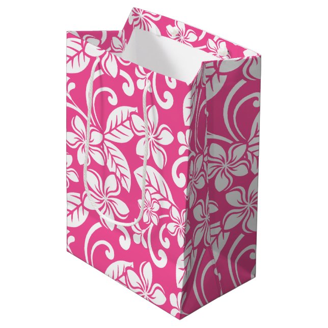 ISLAND PLUMERIA (WATERMELON PINK) MEDIUM GIFT BAG (Front Angled)