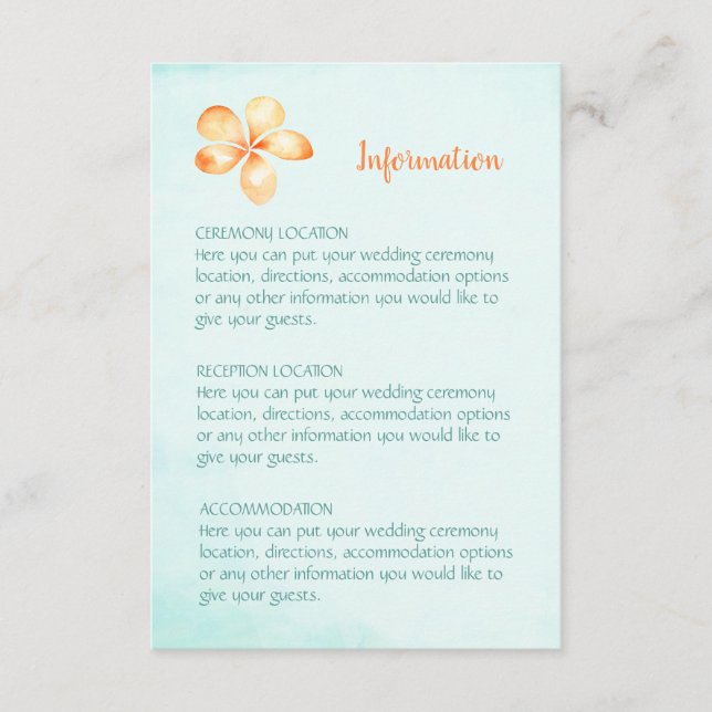 Island Plumeria Wedding Information Cards (Front)