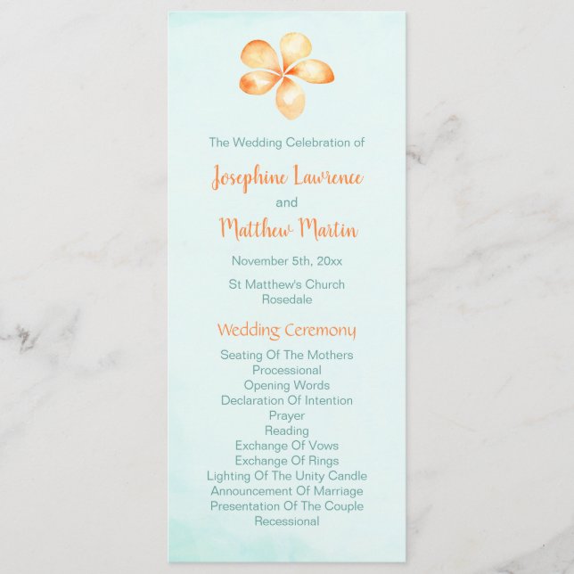 Island Plumeria Wedding Programs Programme (Front)