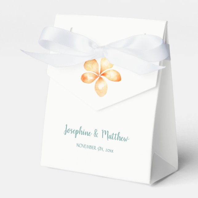 Island Plumeria Yellow Watercolor Wedding Favour Box (Front Side)