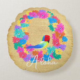 Island Rustic Bird 'Aloha'  Round Cushion