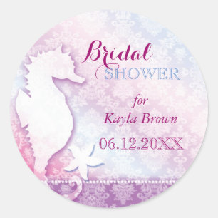 Island Seahorse Purple Bridal Shower Classic Round Sticker