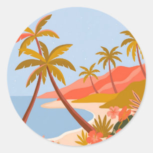 Island Shoreline Palm Tree Round Stickers
