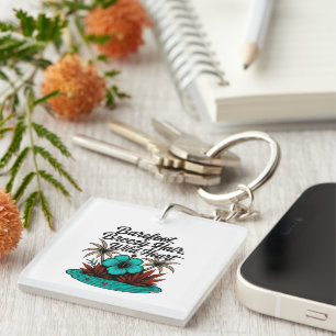 Island Spirit Boho Keychain – Teal Hibiscus Vibe