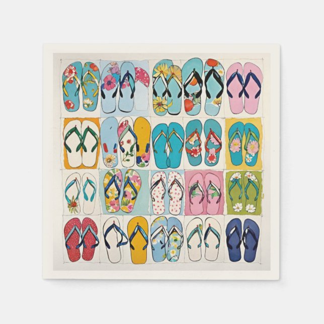 Island Summer Beach Vacation Floral Flip Flops Napkin (Front)