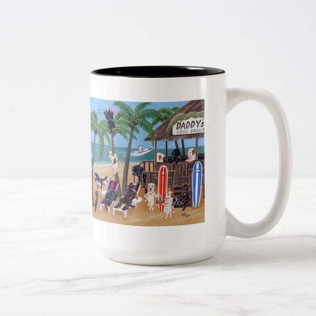 Island Summer Vacation Labradors Painting Two-Tone Coffee Mug (Right)