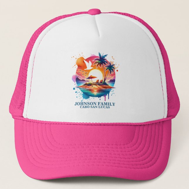 Island Sunrise Family Vacation Trucker Hat (Front)