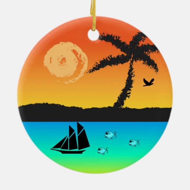 Island Sunset Ceramic Tree Decoration (Back)