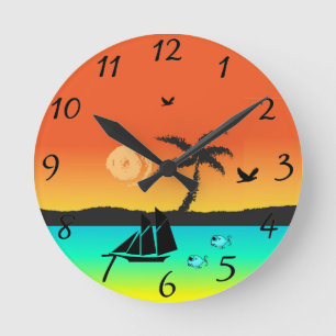 Island Sunset Round Clock