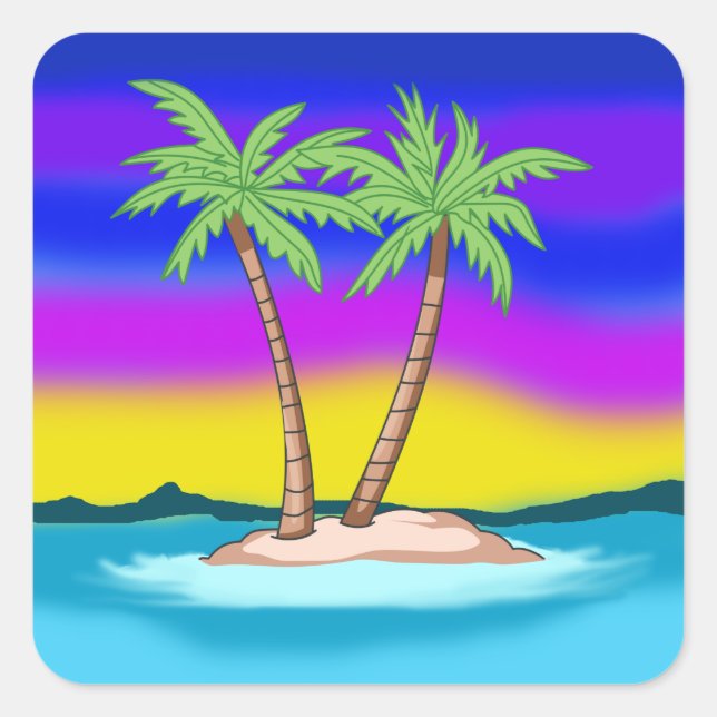 Island Sunset Square Sticker (Front)