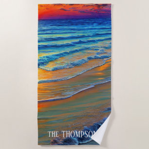 Island Sunset with Personalised Name Beach Towel