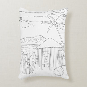 Island Tiki Hut Adult Colouring Pillow