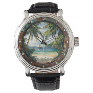 Island Time" - Nautical Window Tropical Beach Watch