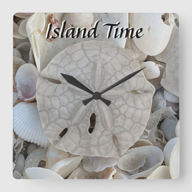 Island Time sand dollar beach Square Wall Clock (Front)