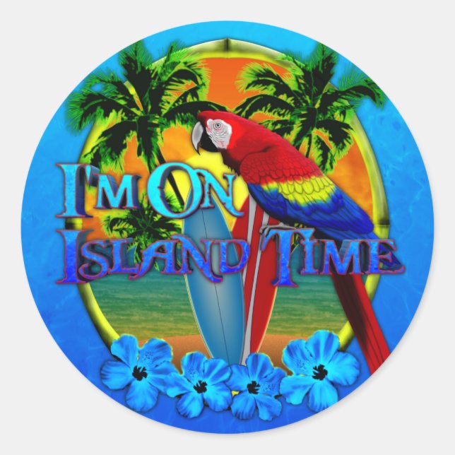 Island Time Sunset Classic Round Sticker (Front)
