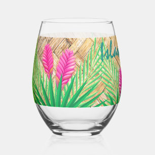Island Time Tropical Beach Rattan Red Ginger Stemless Wine Glass