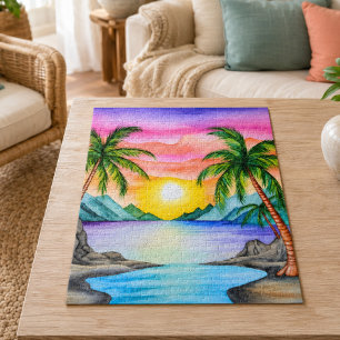 Island Tropical Beach Sunset Jigsaw Puzzle