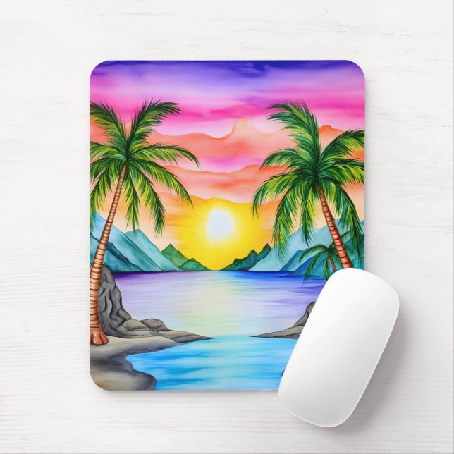 Island Tropical Beach Sunset Mouse Mat (With Mouse)