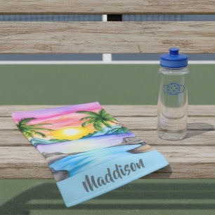Island Tropical Beach Sunset Name Sports Hand Towel