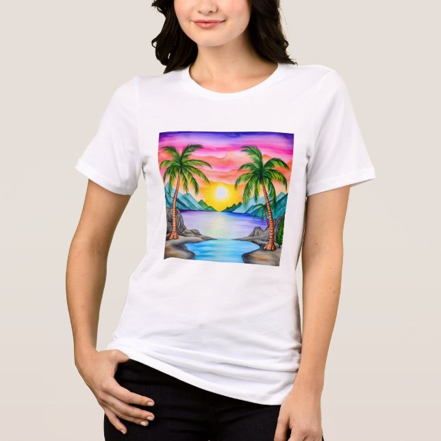 Island Tropical Beach Sunset Tri-Blend Shirt (Front)