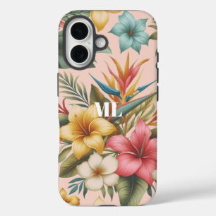 Island Tropical Flowers Monogram Design iPhone 16 Case