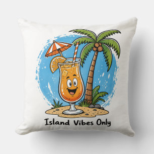 Island Vibes Only - Tropical Sunset & Palm Tree De Cushion