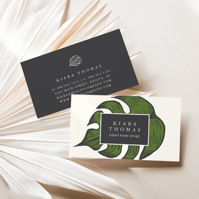 Island Vintage Botanical Palm Leaf Business Card (Creator Uploaded)